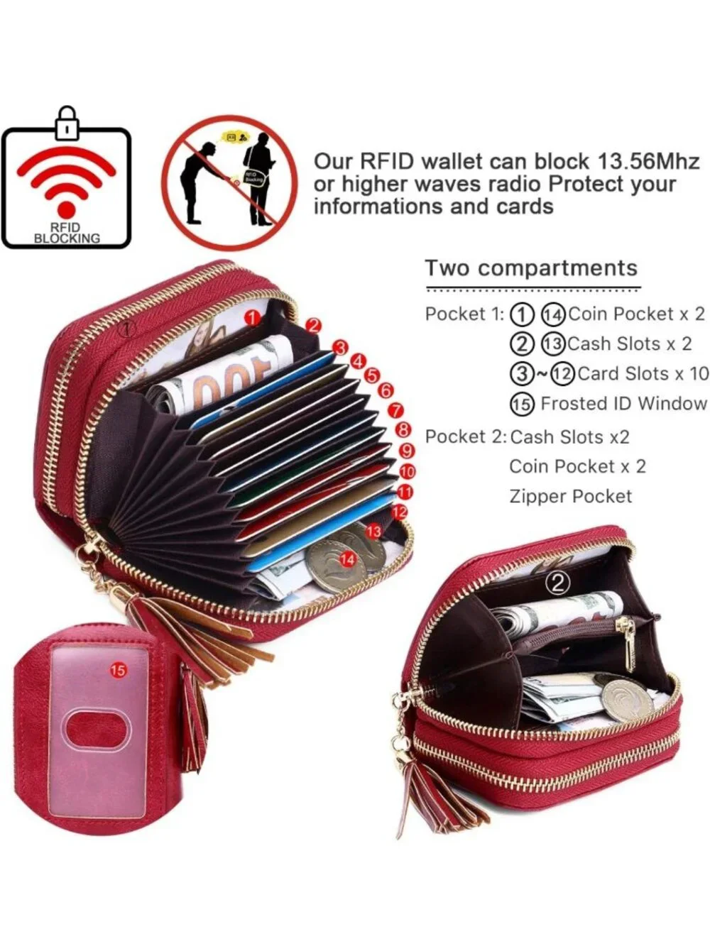 Stylish RFID Zipper Card Case Wallet with Keychain - Compact Women's Credit